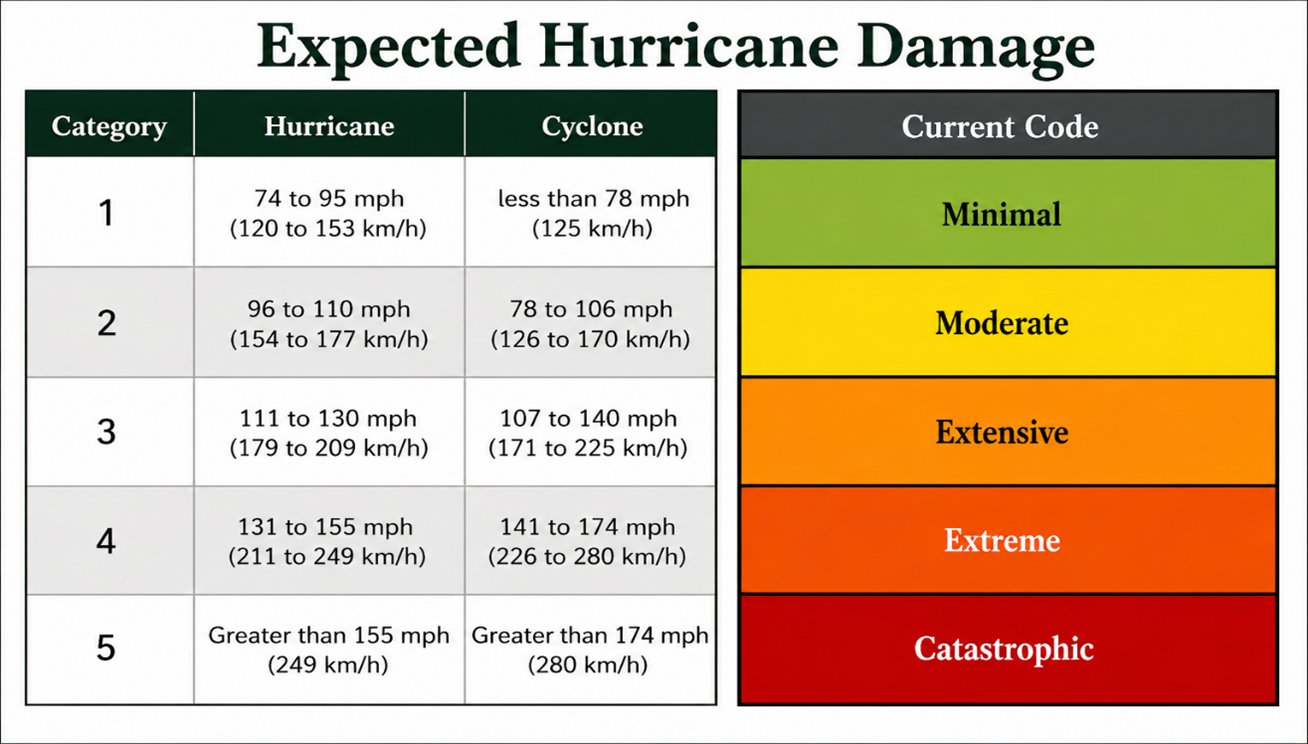Fig. 2. Expected Hurricane Category Damage levels.