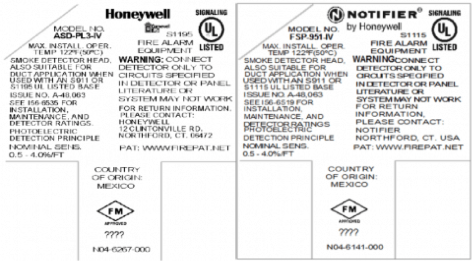 Honeywell model no. sticker example.