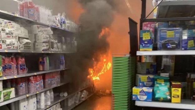 Isles of Walmart during the large retail fire.