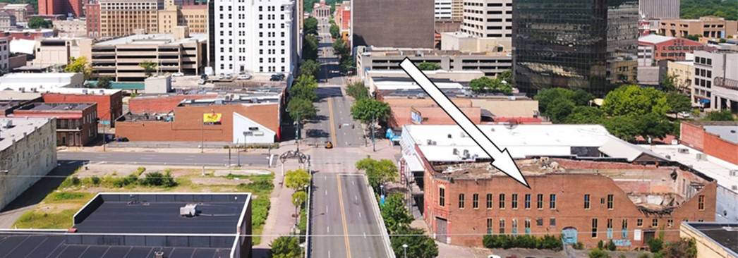 Location of the historic building is shown prior to the fire.