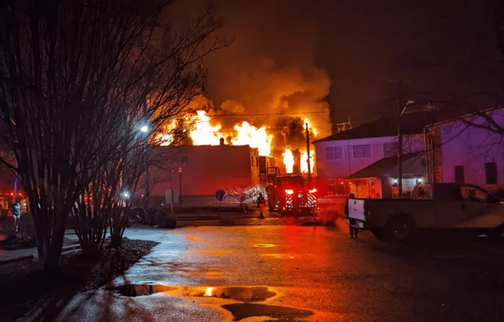 image: fire destroys century old building