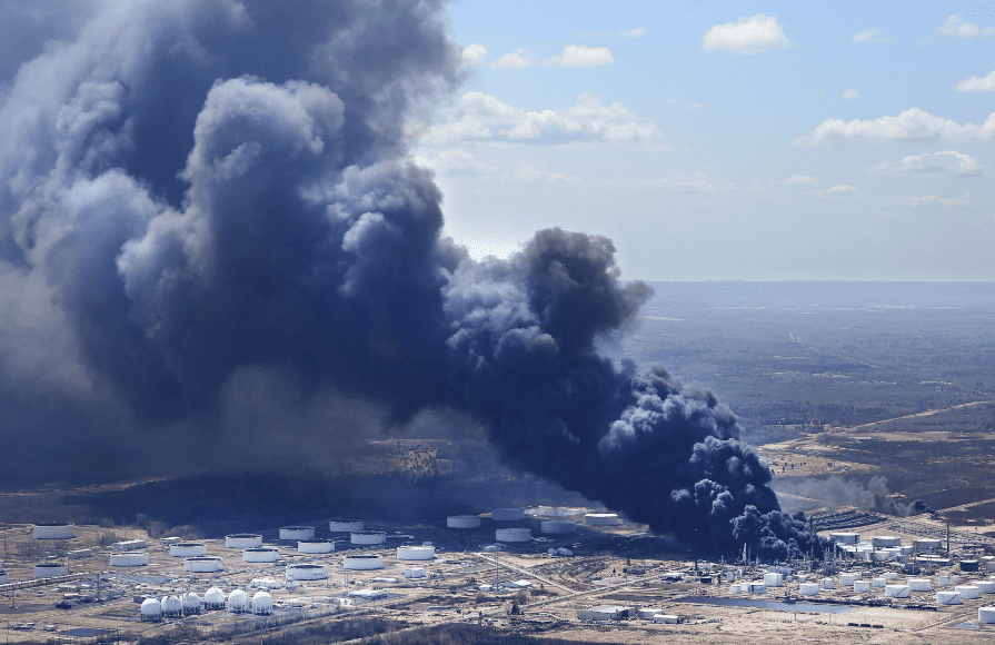 Refinery during fire