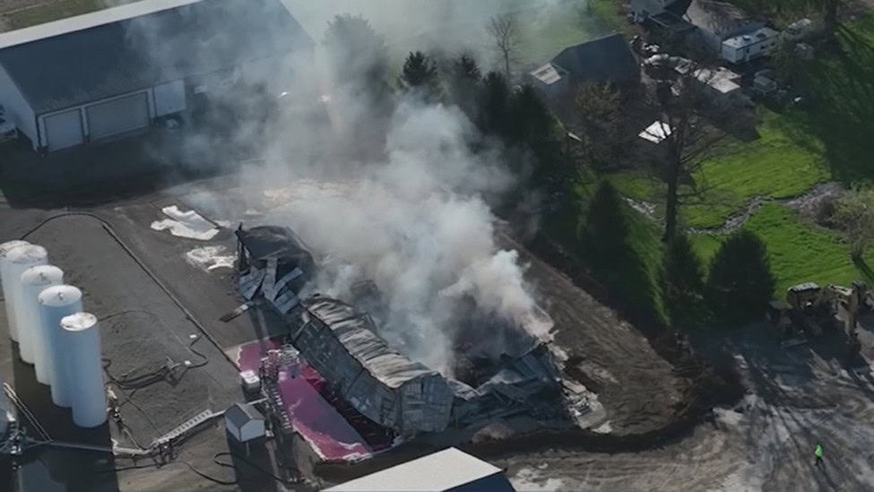 Smoke fills the air as the chemicals burn